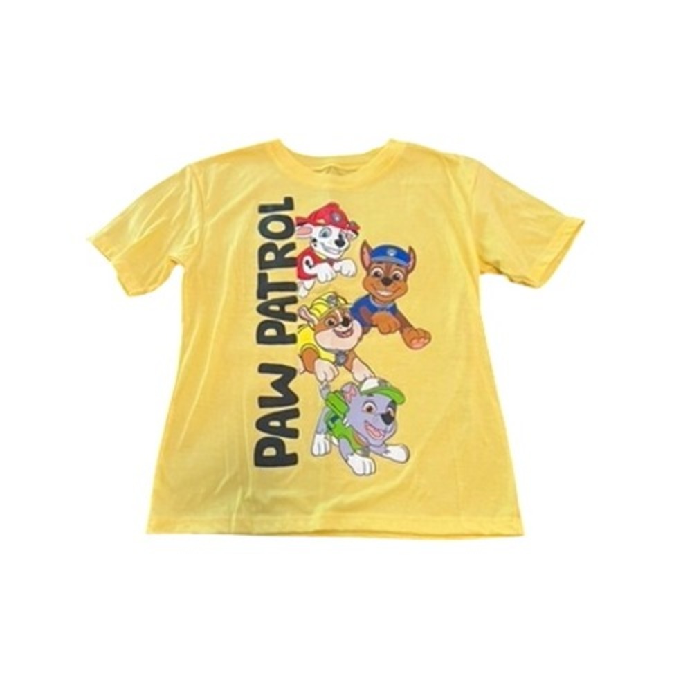 Paw Patrol Boys Yellow Graphic T-Shirt Size 7 Chase Marshall Rubble Rocky‎ Tee